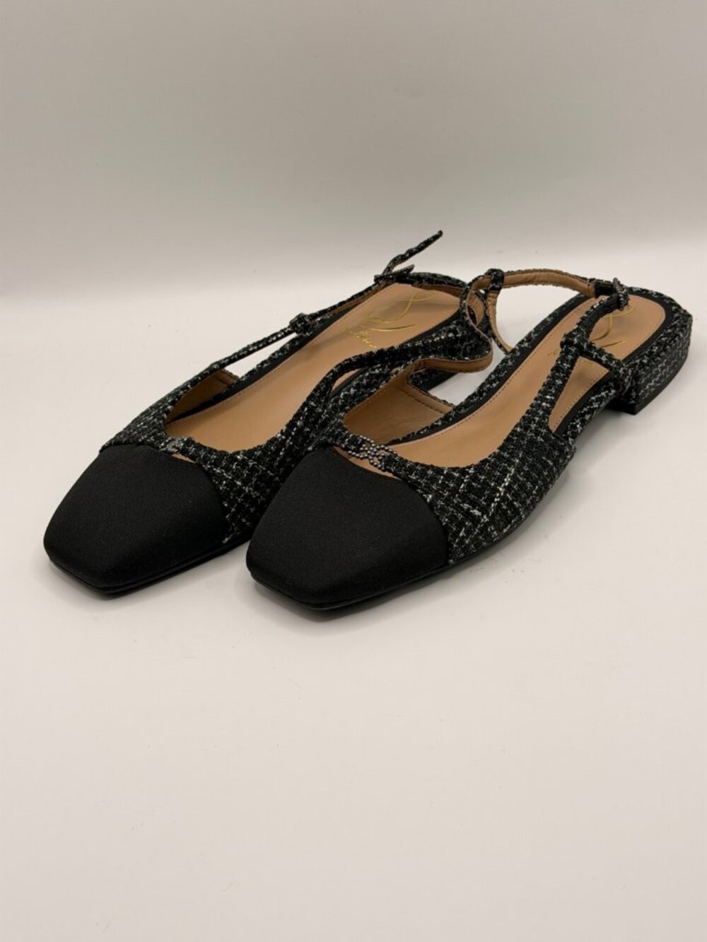 Sam Edelman Womens Kara Black Square Toe Slingback Flat Sz 7.5
